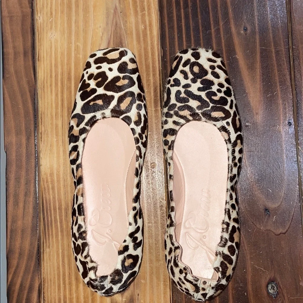 J. Crew Anya Scrunchie Ballet Flats in Calf Hair Size 6 Leopard Print